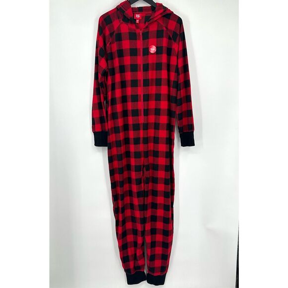 Macy’s Family PJ’s one piece women’s hooded black and red size XL - Picture 2 of 10